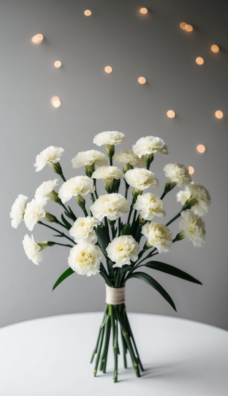 A simple, elegant bouquet of carnations, arranged in a clean, minimalist style