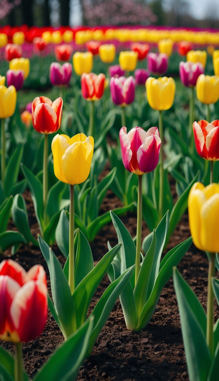 A vibrant tulip garden with 10 colorful Mother's Day flower arrangements